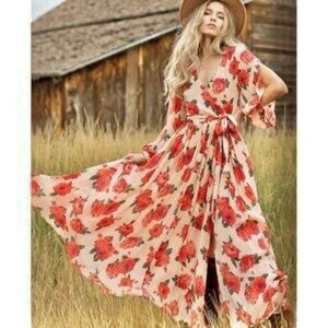 JOYFOLIE MIA JOY- Aniya Boho Floral Dress in Red Greta Floral
